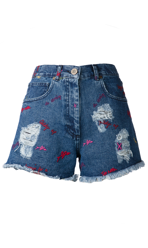 Embroidered denim shorts